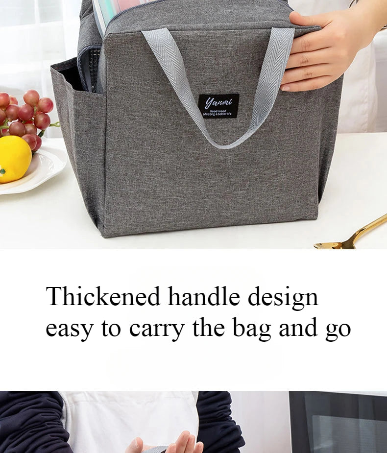 Insulated Canvas Lunch Bag with Double Pockets