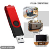 A red and black portable USB 2.0 flash drive with multiple connectors shown next to various electronic devices.