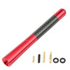A red and black carbon fiber short radio antenna with mounting hardware.