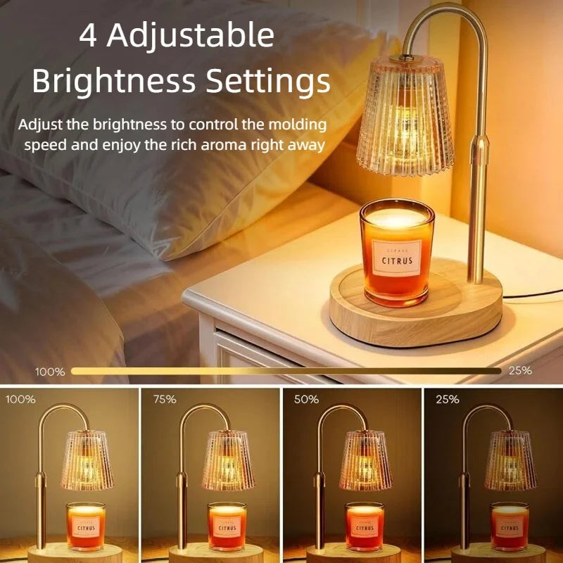 A series of four adjustable brightness settings for a dimmable electric candle warmer lamp with bulb.