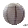 A round, gray paper lantern with vertical folds.