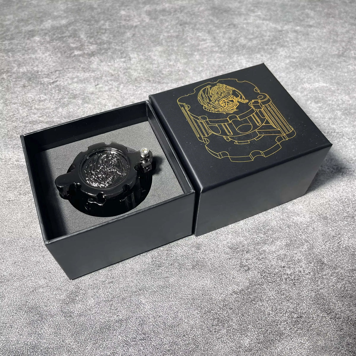 Golden Metal Revolver Dice Set for Tabletop RPGs
