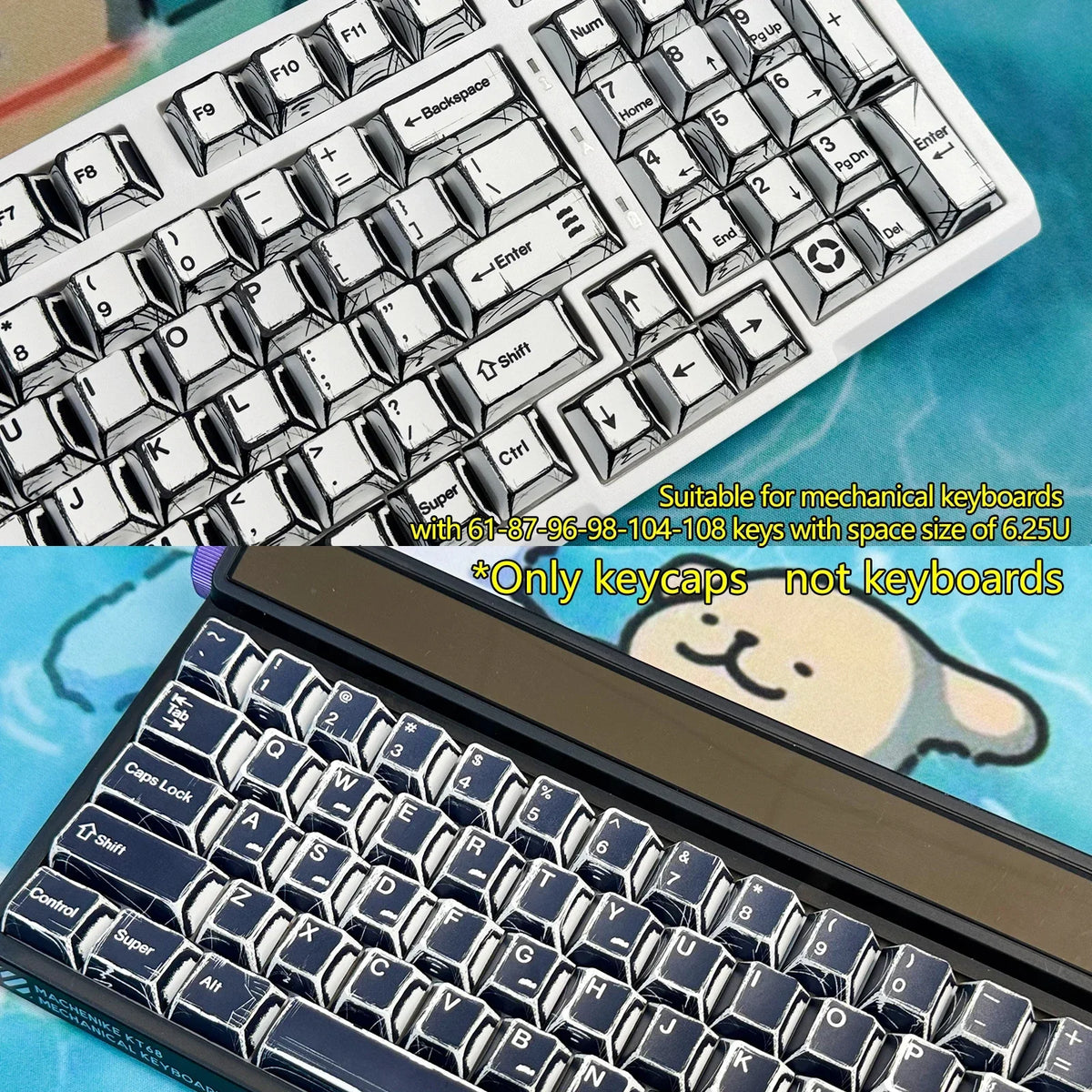 Comic Style Colorful Keycap Set – 136 Keys, Classic Minimalist Design
