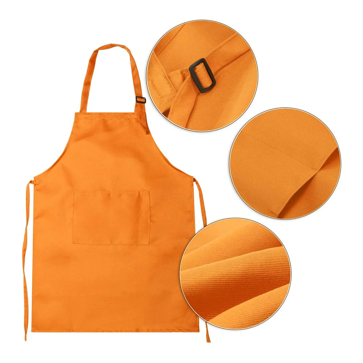Orange kids craft apron and chef hat set with adjustable neck strap displayed on a white background.