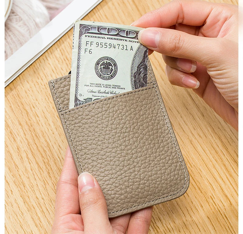 Slim Leather Card Holder with Quick-Access Pull Tab