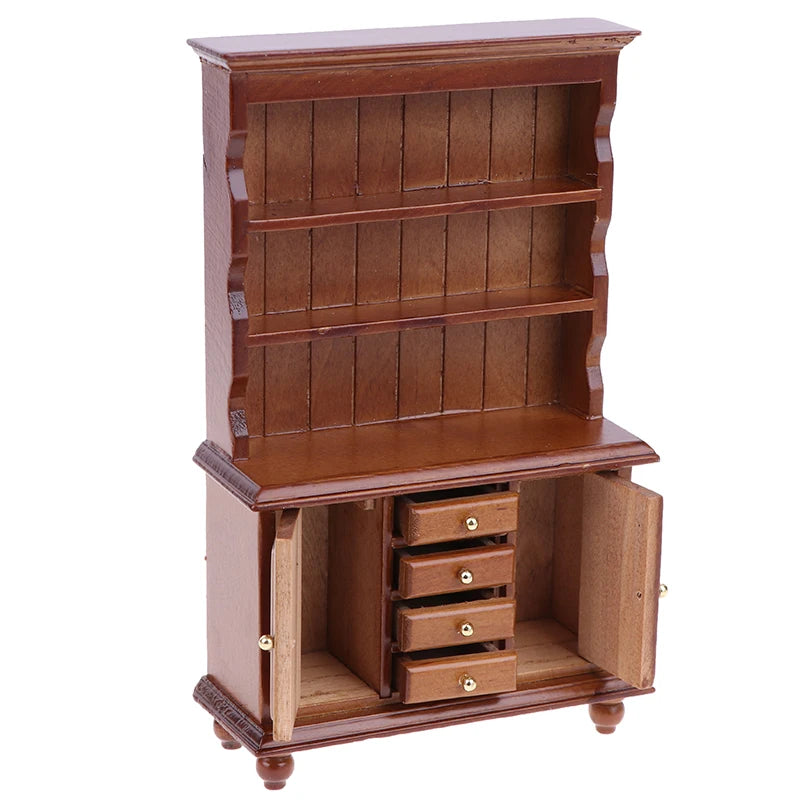 1/12 Scale Dollhouse Wooden Bookcase Cabinet with Drawers