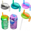 Reusable silicone can lid with straw for soda, beer & juice in various colors