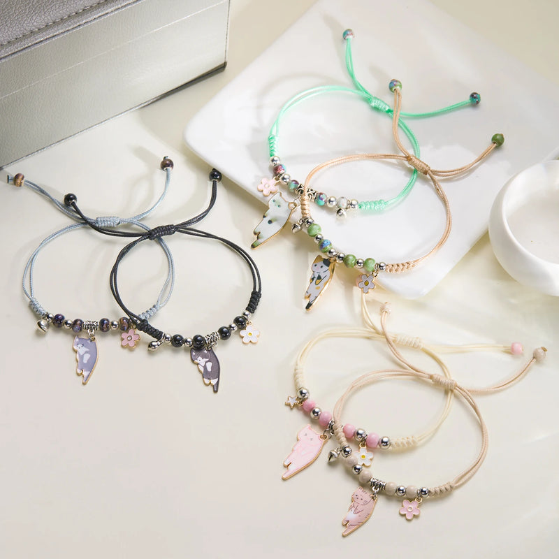 Enamel Cat & Flower Charm Bracelet