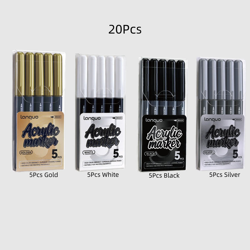 Acrylic Paint Pens - 5 Pack Permanent Markers for Rock, Glass & Metal
