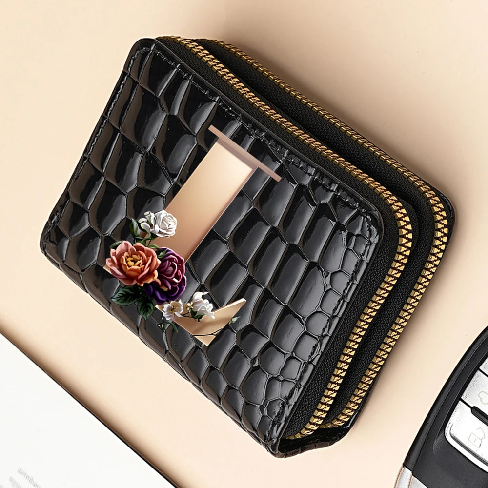 Alphabet Flower Double-Zip Card Wallet with Secure Clasp