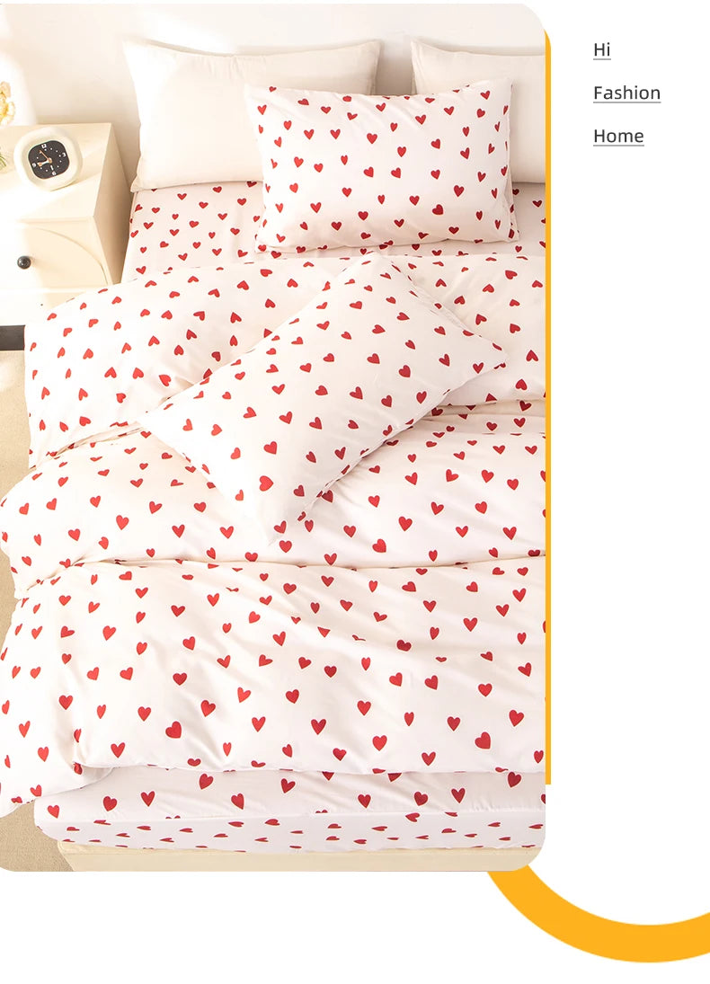 Red Heart Print Duvet Cover Set with Pillowcases