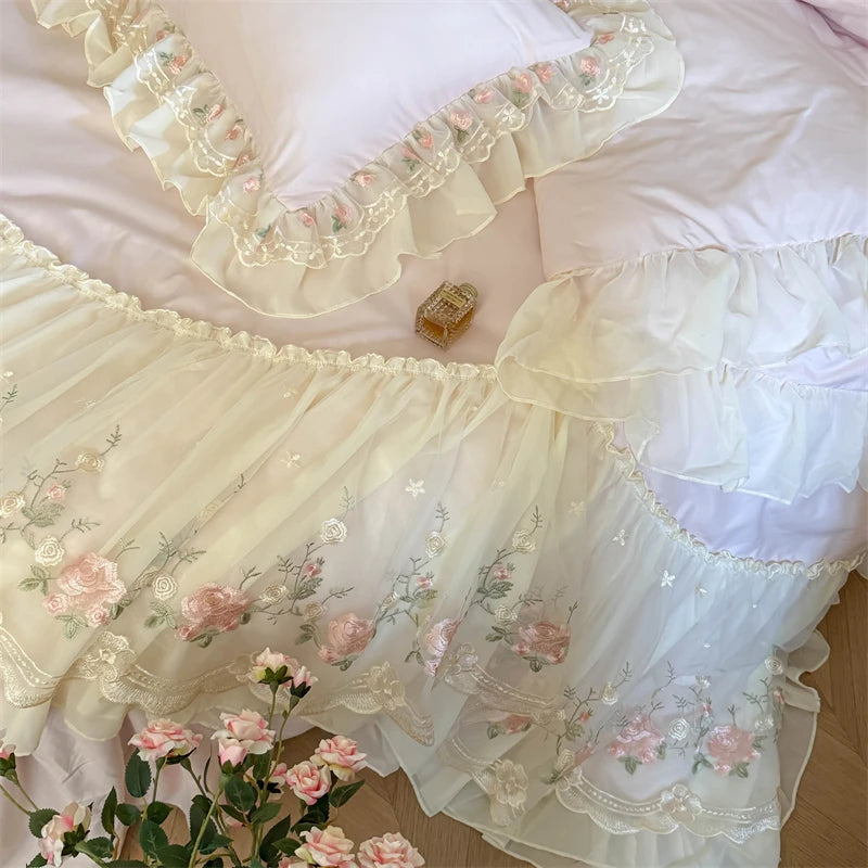 Lace-Embroidered Duvet Cover Set with Pillowcases