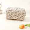 Quilted Floral Makeup Bag with Zipper Closure