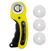 Yellow rotary cutter sewing kit with cutting mat, ruler, and spare blades