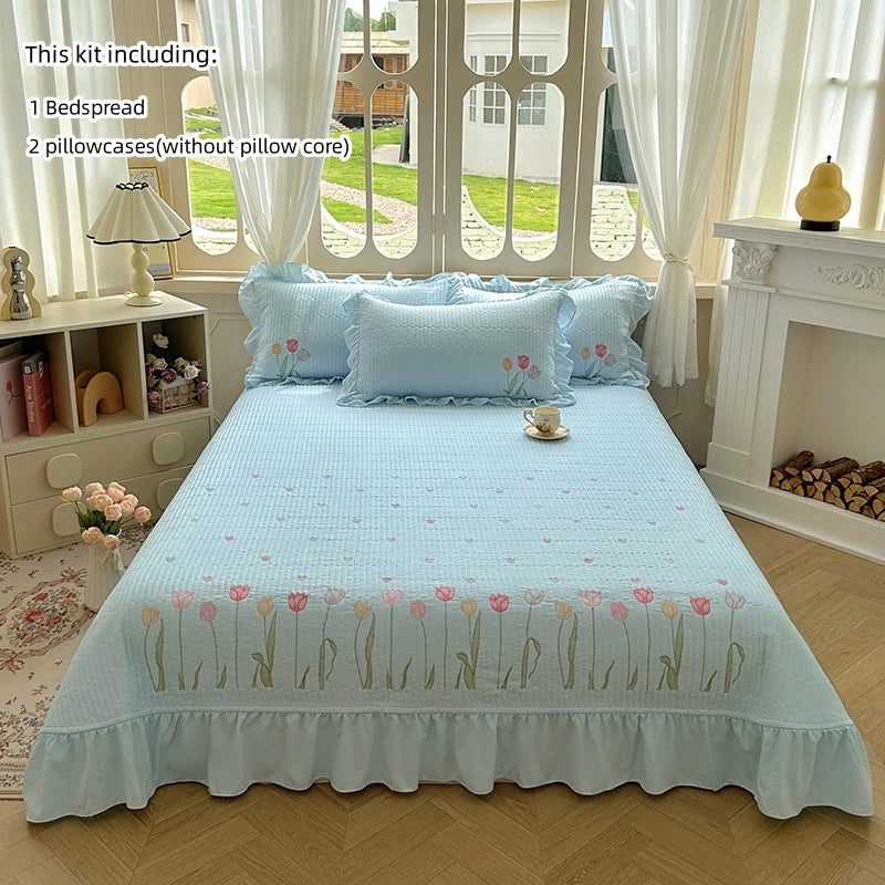 Embroidered Tulip Coverlet Set with Pillow Shams