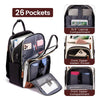 A black and gray anti-theft laptop backpack featuring multiple pockets and compartments for a 15.6 inch laptop.