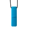 A bright blue silicone sensory chew necklace pendant with a textured surface.