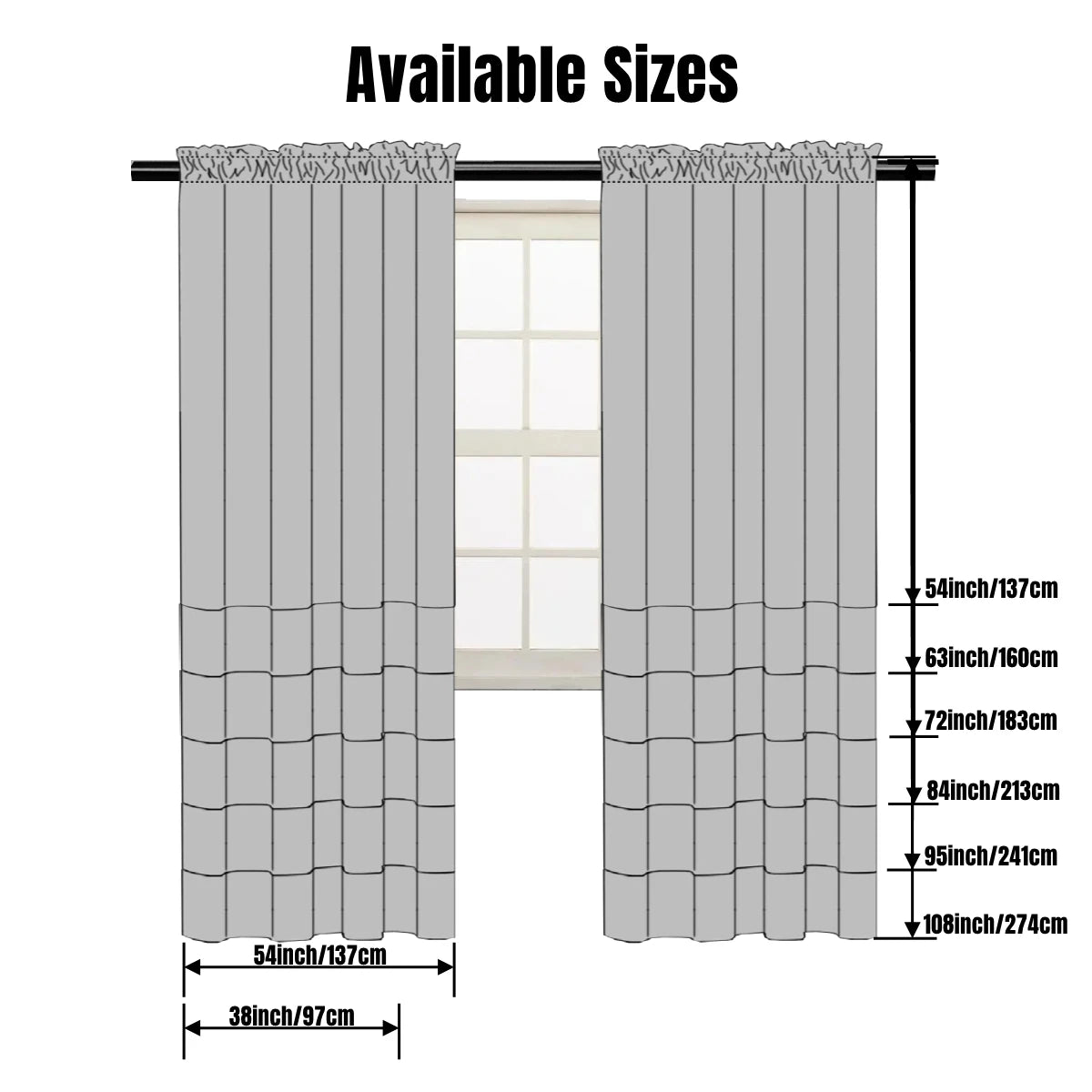 Two panels of light gray sheer voile curtains shown hanging in a window frame.