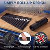 A black roll-up design tool organizer featuring multiple pockets and a compact rolled form.