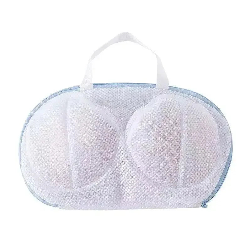 White mesh laundry bag designed for storing bras and lingerie.