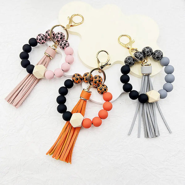 Boho Silicone Bead Keychain with Tassel
