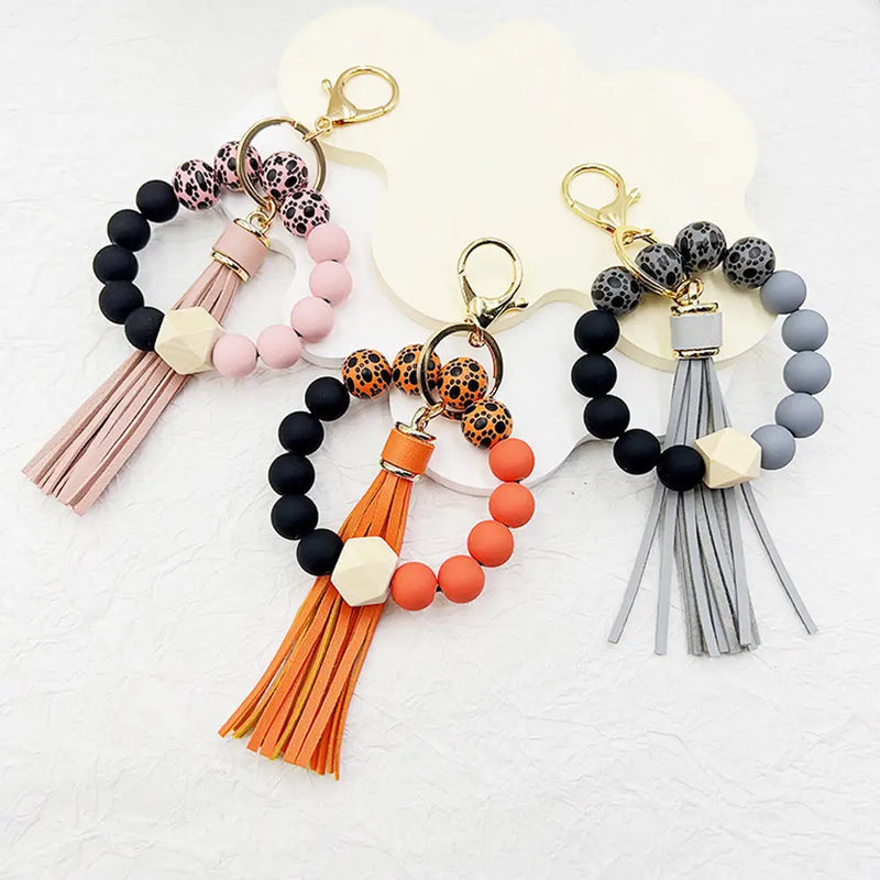 Boho Silicone Bead Keychain with Tassel