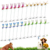 A line of lifelike dragonfly garden decor clips in various colors and sizes displayed against a green background with a horse