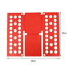 Red plastic clothes folding board with multiple holes for shirts and t-shirts