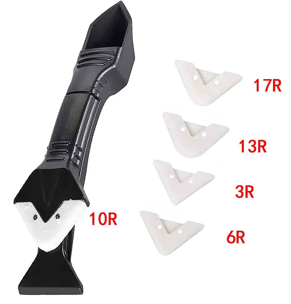 A black multi-purpose caulking and sealing tool kit with various sized tips labeled 10R, 3R, 6R, 13R, and 17R.
