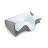 Almohada cervical de espuma viscoelástica blanca con funda de tela gris