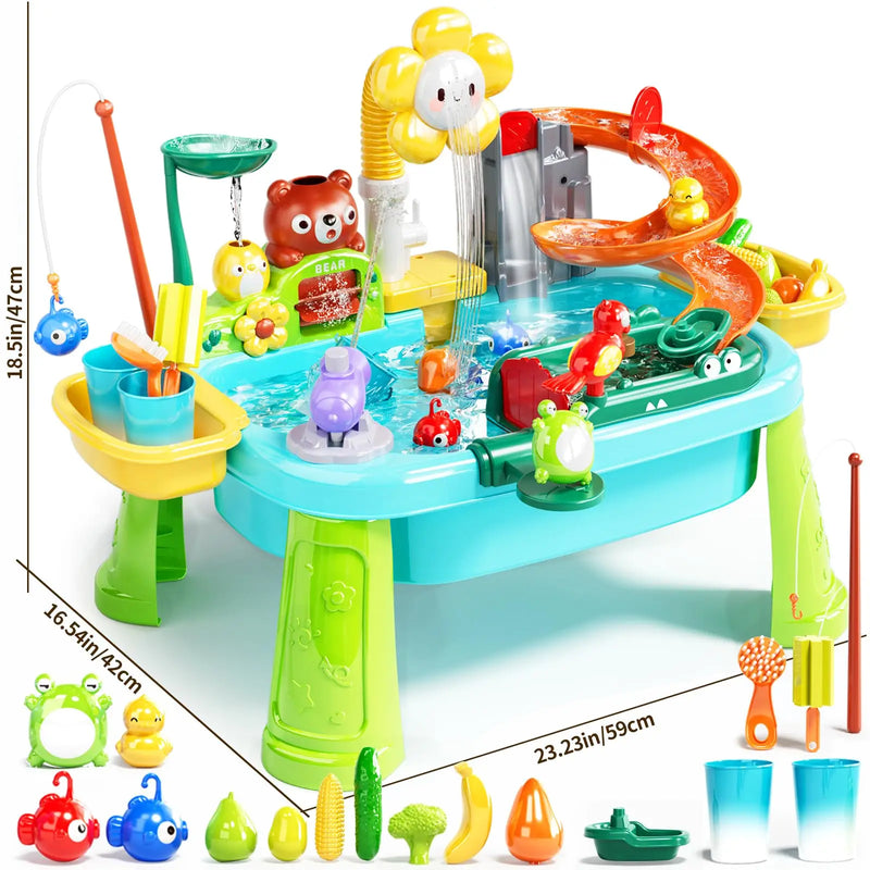 Interactive Water Play Table with Electric Faucet & Fishing Game