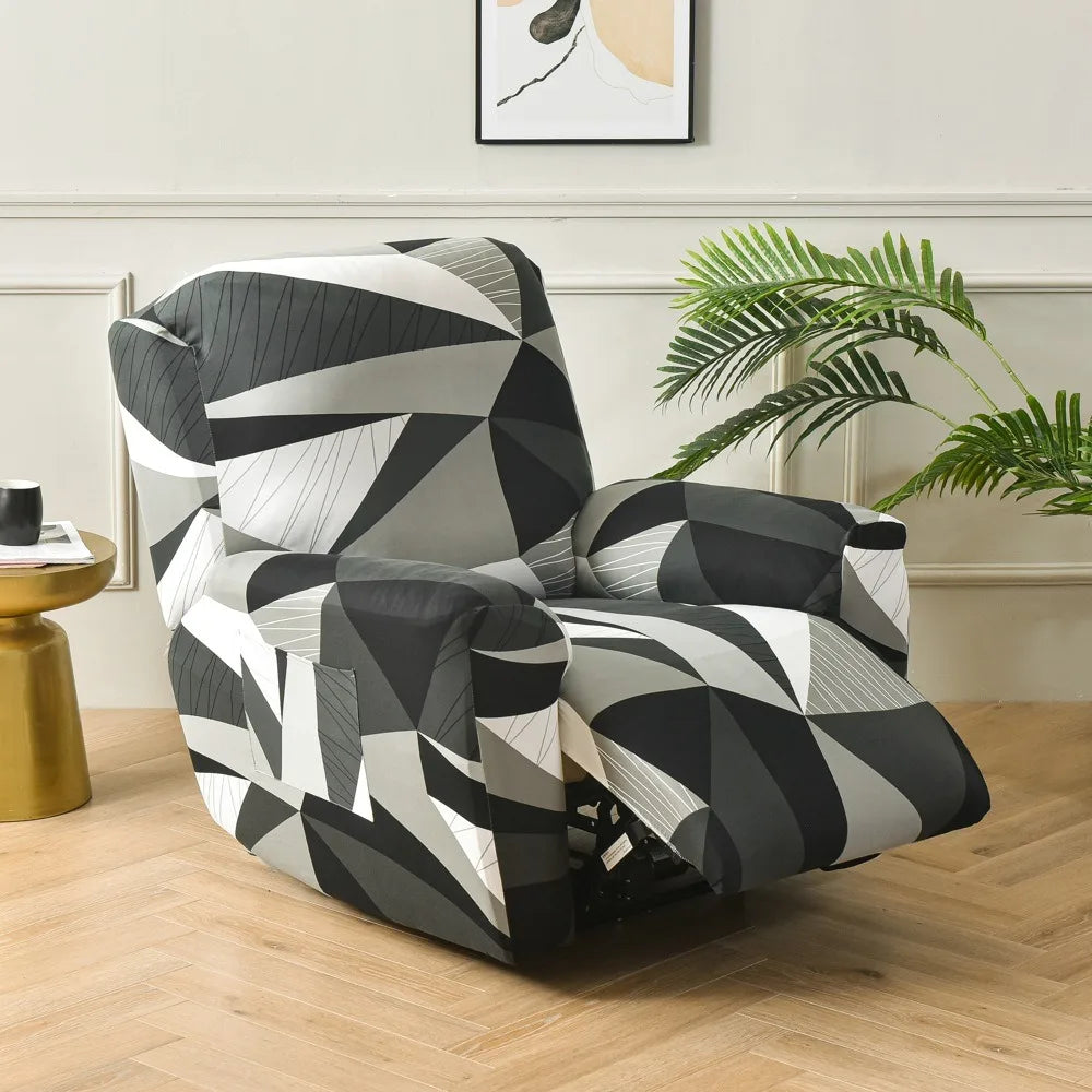 Printed Recliner Cover with Side Pocket — 4-Piece Set