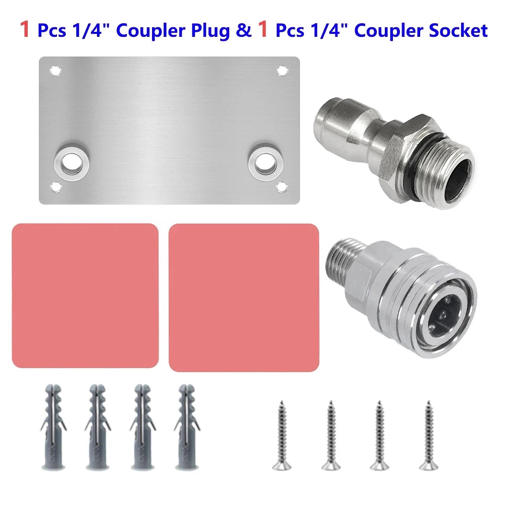 Set of 1 1/4 inch coupler plug and socket with various coupling and mounting hardware components