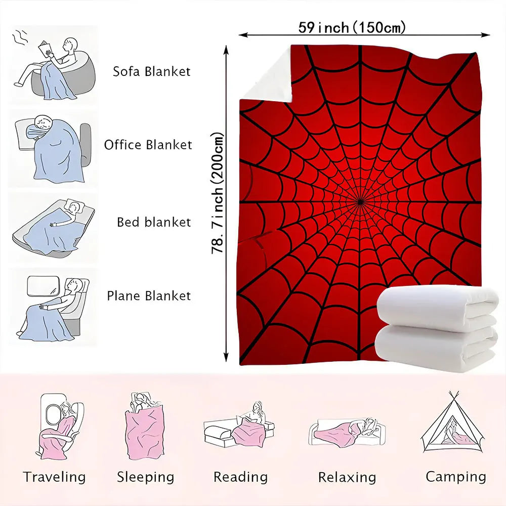 Red Spider Web Print Cozy Flannelette Throw Blanket