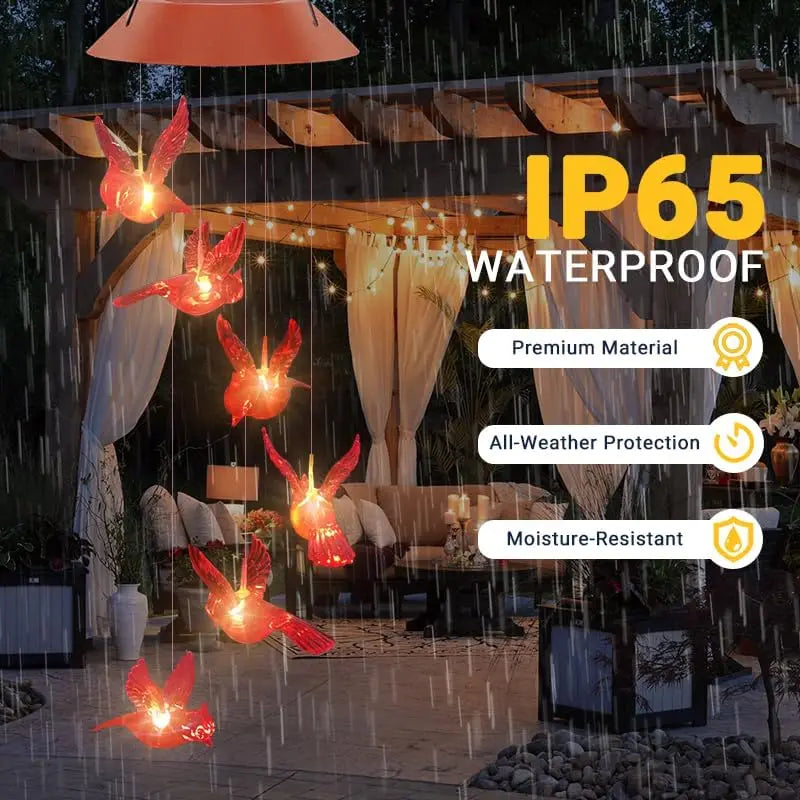 أجراس الرياح الشمسية على شكل طائر الكاردينال مع أضواء LED