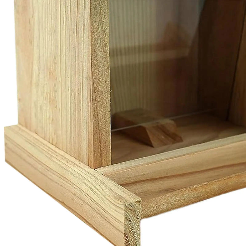 Rustic Wooden Bird Feeder with Clear Viewing Window