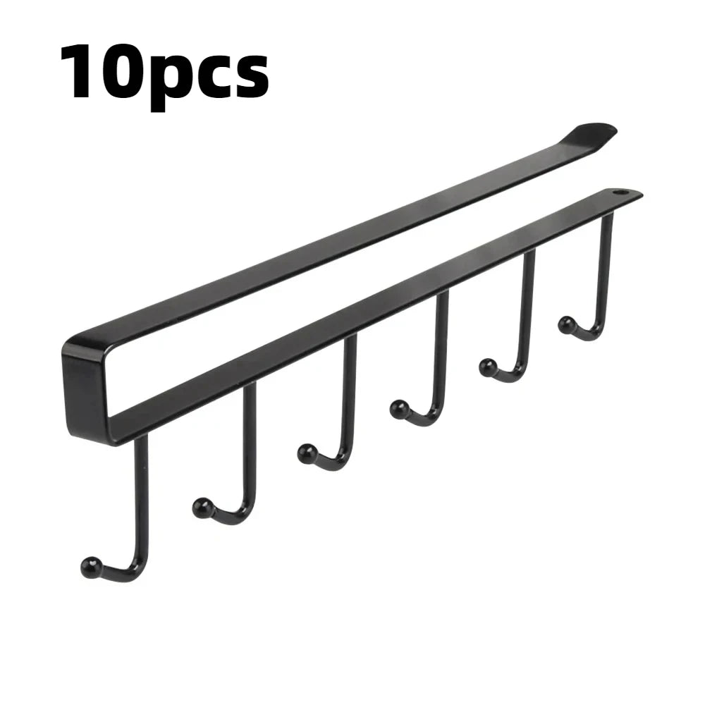 6-Hook Under Cabinet Storage Rack for Kitchen and Closet Organization