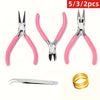 Pink Jewelry Pliers Tool Kit with Needle, Round Wire Cutter, and Curved Nose Pliers