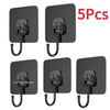 Five black self-adhesive rotating wall hooks for storage in kitchens, bathrooms, and entryways