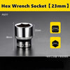 A close-up photo of a 23mm hex wrench socket with a 12.5mm opening and a 23mm hexagonal head, shown against a dark background