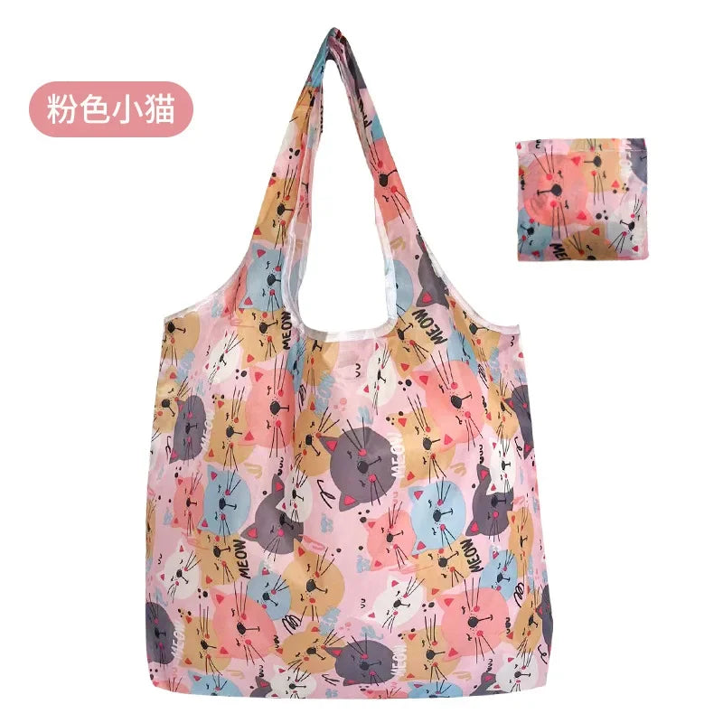 Foldable Reusable Shopping Tote with Animal Print Design