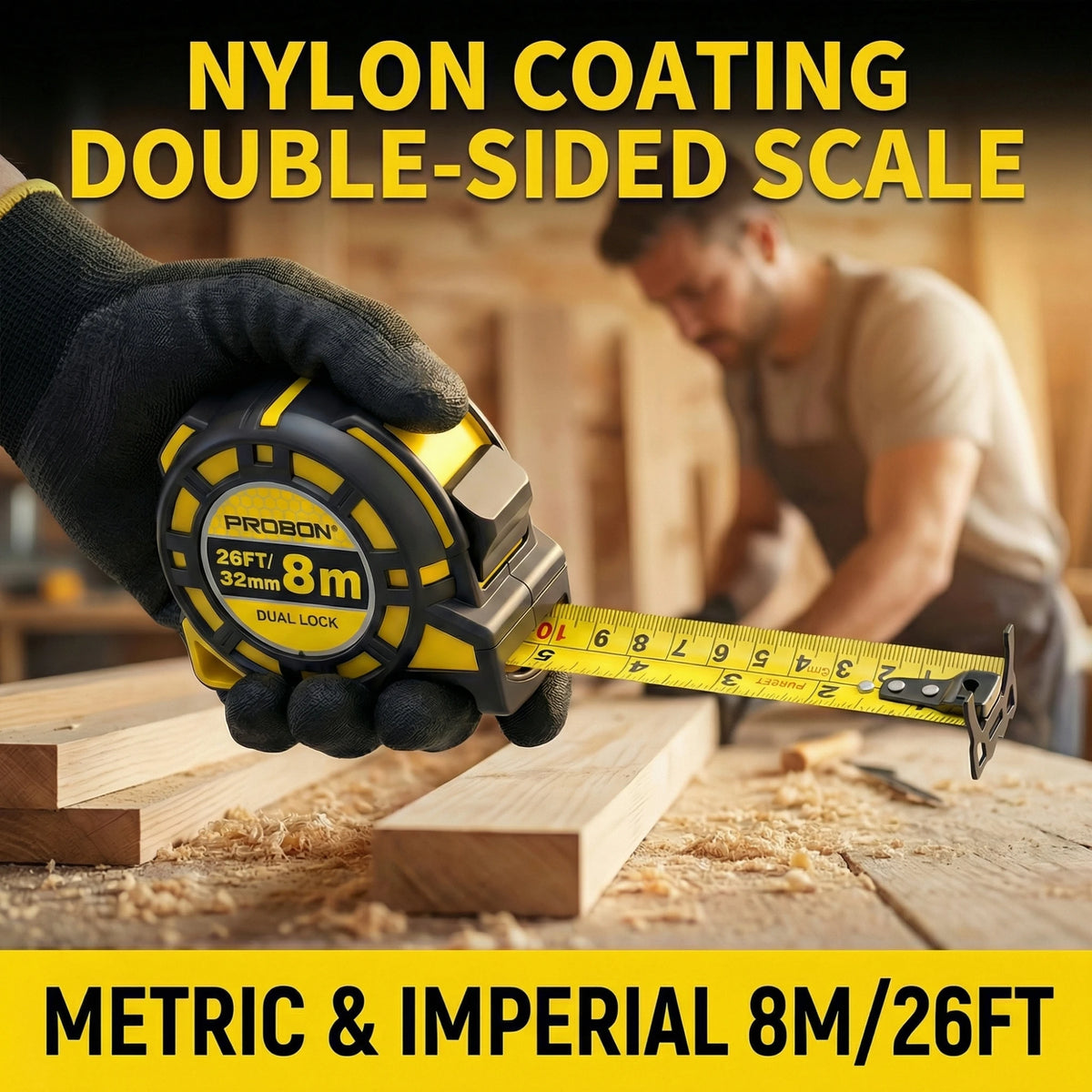 Professional 8m/26ft Tape Measure with Magnetic Hook and Belt Clip