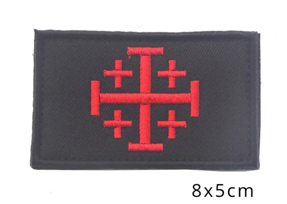 Embroidered Crusader Cross Tactical Patch with Hook and Loop Backing