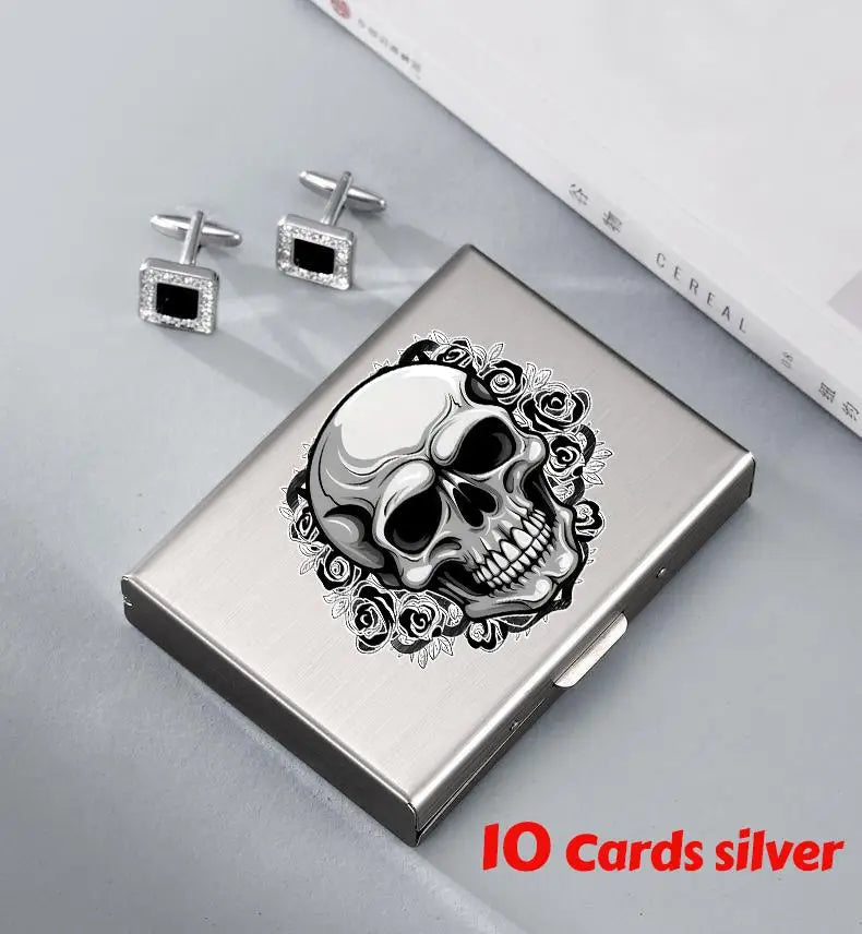 Skull Print Stainless Steel Credit Card Holder Wallet