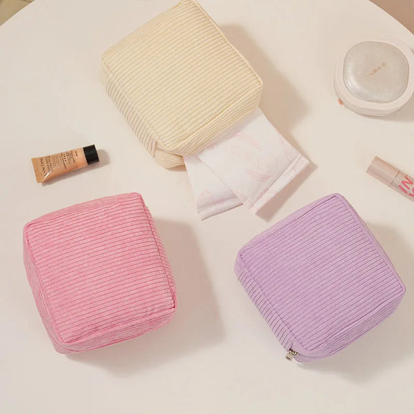 Trousse de Rangement en Flanelle Portable pour Maquillage et Articles de Toilette
