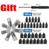A kit of self-repair rubber tire puncture nails with various sizes and a measuring tool.