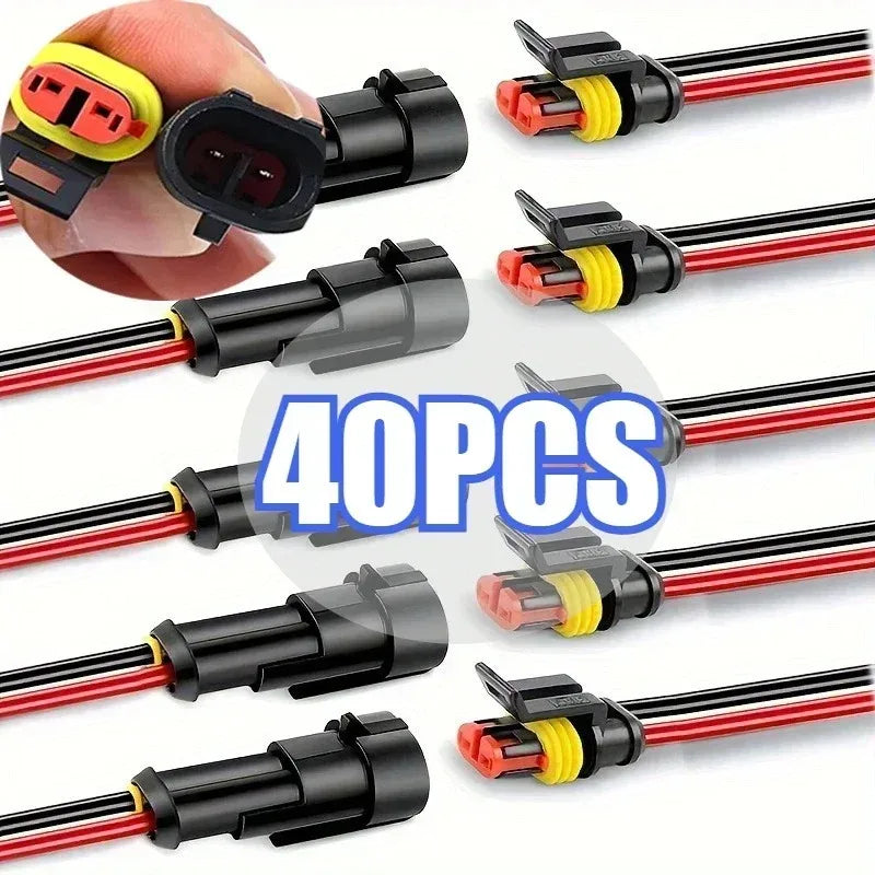 Waterproof 2-Pin Electrical Connector Kit with 16 AWG Wire
