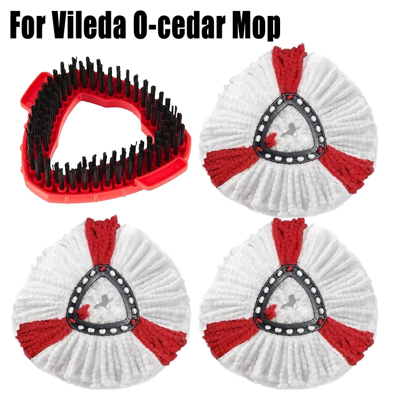 Set of silicone mop pads for Vileda O-cedar mop, featuring red and white fibers.