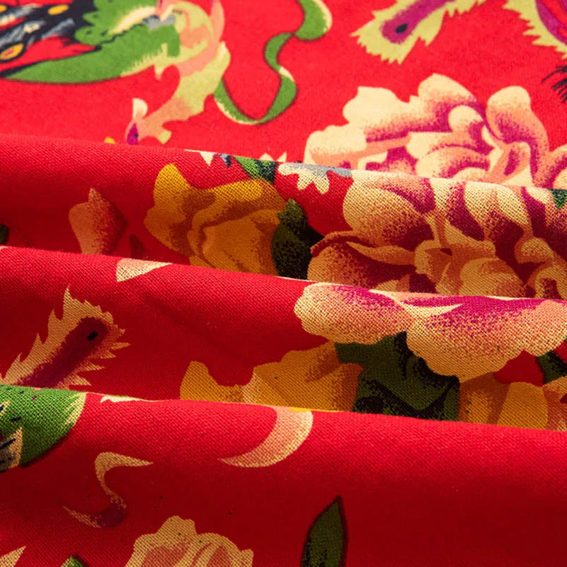 Bohemian Cotton Linen Fabric with Vintage Ethnic Print