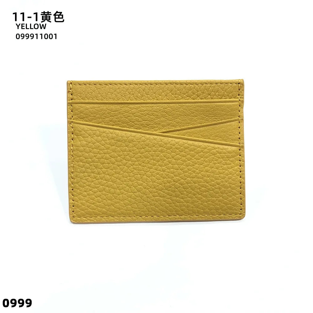A tan genuine leather slim card holder wallet in yellow color.